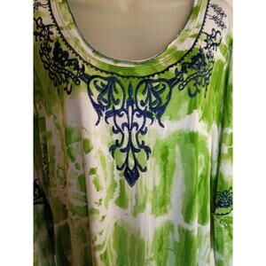 Ali Miles Top Green Tie Dye Blue Embroidered 1X Boho Festival Beach